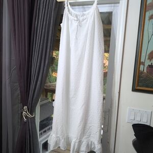 Nwt $74 EILEEN WEST White Swiss Dot WOVEN COTTON LAWN Long Ballet Nightgown Sz L